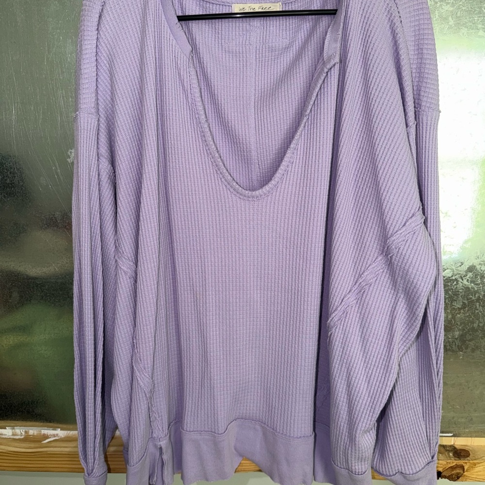 Free People Light Purple Waffle Knit Scoop Neck Women's Top